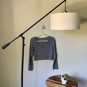 Lululemon Cropped Henley Long Sleeve Grey Size 6